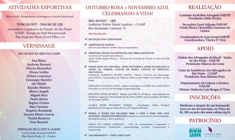 Comissão da Mulher Advogada une campanhas Outubro Rosa e Novembro Azul