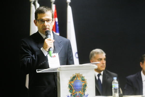Leandro Ferreira de Souza Netto, presidente da Subseção de  Bragança Paulista, durante posse de sua diretoria ocorrida na 1ª  Conferência Regional da Advocacia na cidade 